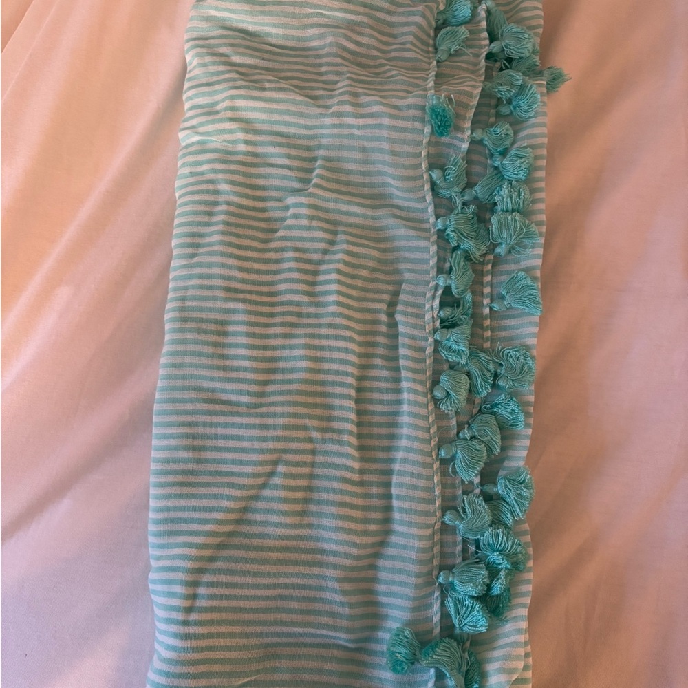 Striped Aqua Scarf with Tassels